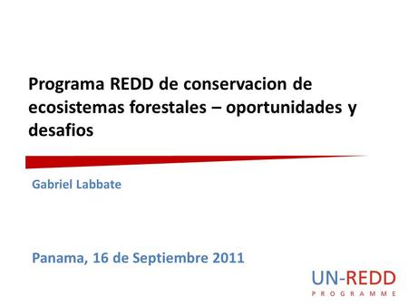 Programa REDD de conservacion de ecosistemas forestales – oportunidades y desafios Gabriel Labbate Panama, 16 de Septiembre 2011.