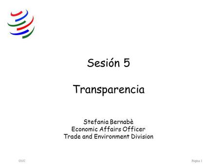 OMCPágina 1 Sesión 5 Transparencia Stefania Bernabè Economic Affairs Officer Trade and Environment Division.