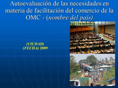 Autoevaluación de las necesidades en materia de facilitación del comercio de la OMC - (nombre del país) (CIUDAD) (FECHA) 2009.