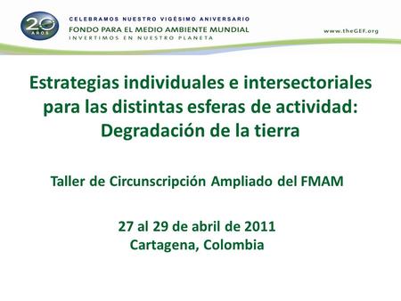 Estrategias individuales e intersectoriales para las distintas esferas de actividad: Degradación de la tierra Taller de Circunscripción Ampliado del FMAM.