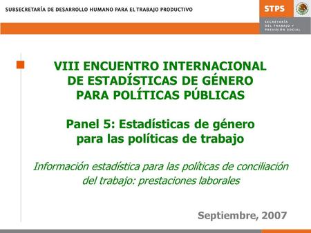 VIII ENCUENTRO INTERNACIONAL DE ESTADÍSTICAS DE GÉNERO PARA POLÍTICAS PÚBLICAS Panel 5: Estadísticas de género para las políticas de trabajo Información.