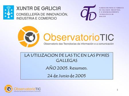 1 LA UTILIZACION DE LAS TIC EN LAS PYMES GALLEGAS AÑO 2005. Resumen. 24 de Junio de 2005.