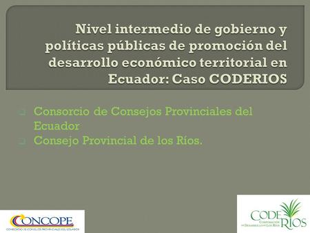 Nivel intermedio de gobierno y políticas públicas de promoción del desarrollo económico territorial en Ecuador: Caso CODERIOS Consorcio de Consejos Provinciales.
