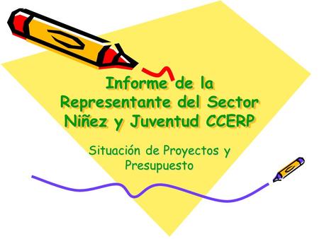 Informe de la Representante del Sector Niñez y Juventud CCERP Situación de Proyectos y Presupuesto.