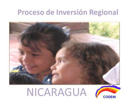 Proceso de Inversión Regional CODENI NICARAGUA. Espacios de actuaciónAcciones a realizar Grupo de referencia nacional y regional Conformar grupo de referencia.