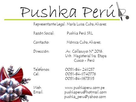 Pushka Perú Representante Legal: María Luisa Cuba Alvarez