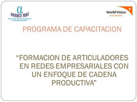 PROGRAMA DE CAPACITACION “FORMACION DE ARTICULADORES EN REDES EMPRESARIALES CON UN ENFOQUE DE CADENA PRODUCTIVA”