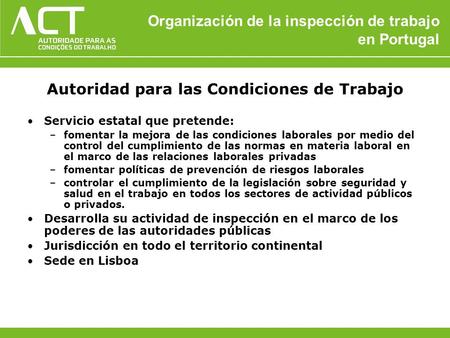 Organización de la inspección de trabajo en Portugal