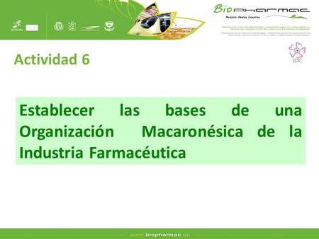 Establecer las bases de una Organización Macaronésica de la Industria Farmacéutica Actividad 6 I CI C.