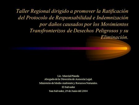 Taller Regional dirigido a promover la Ratificación del Protocolo de Responsabilidad e Indemnización por daños causados por los Movimientos Transfronterizos.