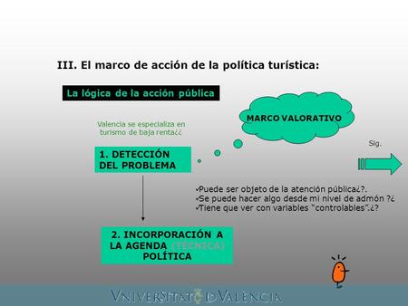 III. El marco de acción de la política turística: La lógica de la acción pública 1. DETECCIÓN DEL PROBLEMA MARCO VALORATIVO 2. INCORPORACIÓN A LA AGENDA.