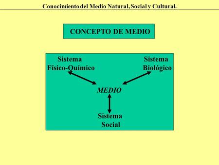 CONCEPTO DE MEDIO Sistema Físico-Químico Biológico Social MEDIO