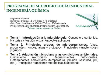 PROGRAMA DE MICROBIOLOGÍA INDUSTRIAL INGENIERÍA QUÍMICA