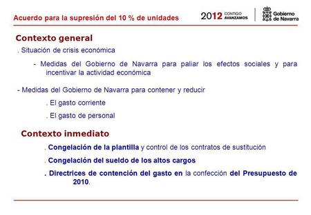 Pamplona, 21 de septiembre de 2009 Acuerdo para la supresión del 10 por ciento de unidades administrativas.