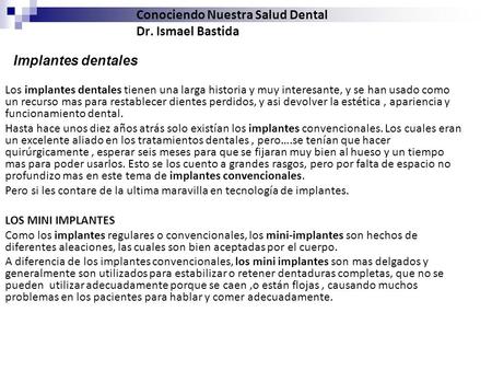 Conociendo Nuestra Salud Dental Dr. Ismael Bastida
