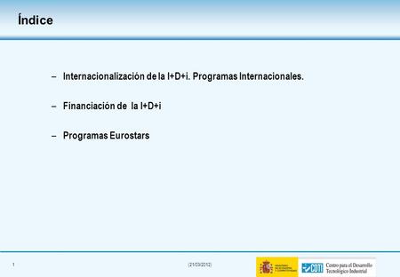 Índice Internacionalización de la I+D+i. Programas Internacionales.