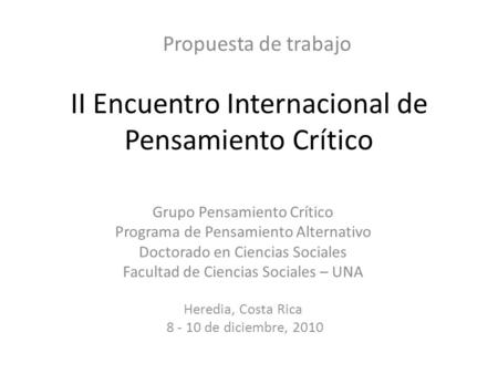 II Encuentro Internacional de Pensamiento Crítico