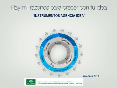 INSTRUMENTOS AGENCIA IDEA 25 enero 2013. Agencia IDEA Apoyo al empresariado andaluz: Gestión y concesión de incentivos a fondo perdido y prestamos a las.