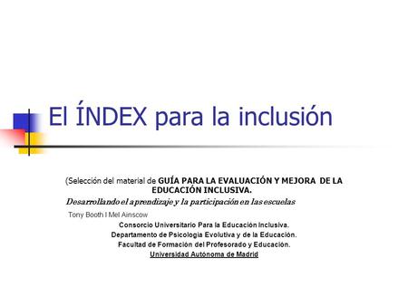 El ÍNDEX para la inclusión