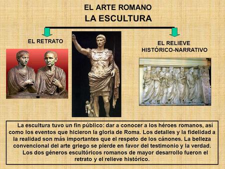 LA ESCULTURA EL ARTE ROMANO EL RETRATO EL RELIEVE HISTÓRICO-NARRATIVO