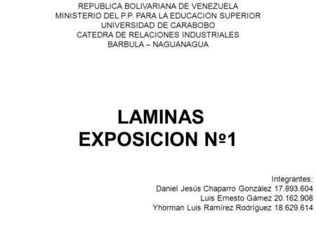 LAMINAS EXPOSICION Nº1 REPUBLICA BOLIVARIANA DE VENEZUELA