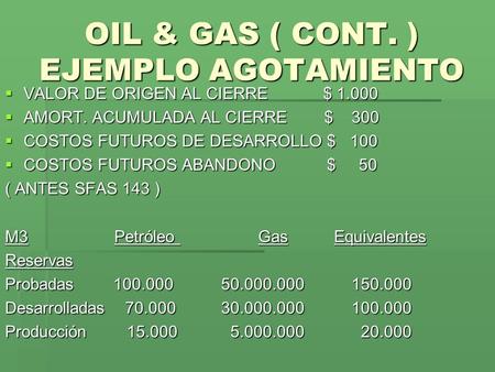 OIL & GAS ( CONT. ) EJEMPLO AGOTAMIENTO