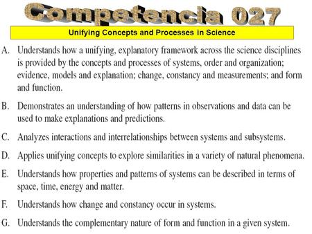 Unifying Concepts and Processes in Science. Explanatory Framework Across Science Disciplines Science is a way of knowing, a process--- it is a systematic.