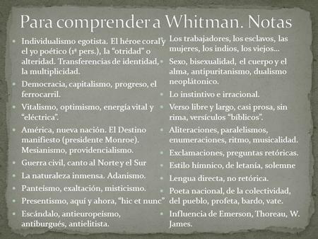 Para comprender a Whitman. Notas