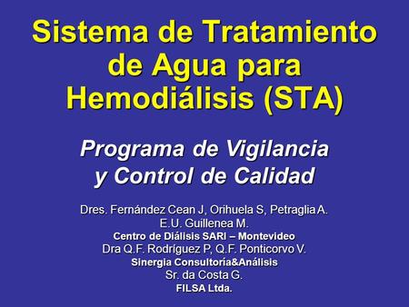 Sistema de Tratamiento de Agua para Hemodiálisis (STA)