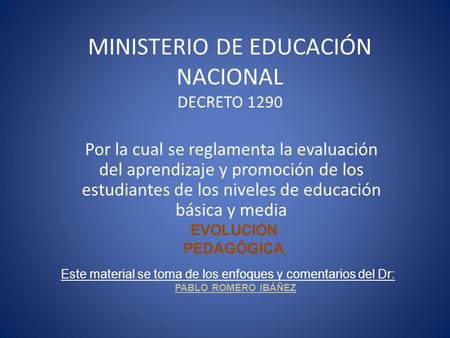 MINISTERIO DE EDUCACIÓN NACIONAL DECRETO 1290