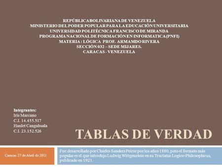 TABLAS DE VERDAd REPÚBLICA BOLIVARIANA DE VENEZUELA