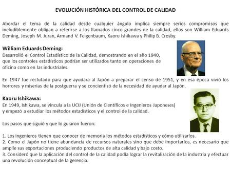 EVOLUCIÓN HISTÓRICA DEL CONTROL DE CALIDAD