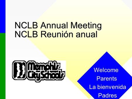 NCLB Annual Meeting NCLB Reunión anual Welcome Parents. La bienvenida Padres.
