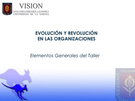 EVOLUCIÓN Y REVOLUCIÓN EN LAS ORGANIZACIONES Elementos Generales del Taller.
