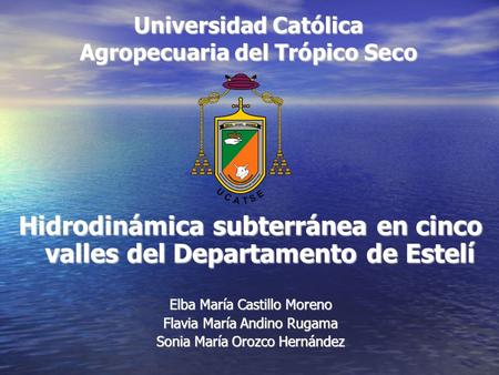 Universidad Católica Agropecuaria del Trópico Seco Hidrodinámica subterránea en cinco valles del Departamento de Estelí Elba María Castillo Moreno Flavia.