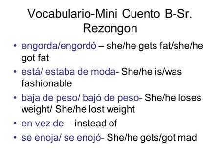 Vocabulario-Mini Cuento B-Sr. Rezongon