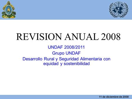 REVISION ANUAL 2008 UNDAF 2008/2011 Grupo UNDAF Desarrollo Rural y Seguridad Alimentaria con equidad y sostenibilidad 11 de diciembre de 2008.