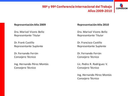 98ª y 99ª Conferencia Internacional del Trabajo Años 2009-2010.