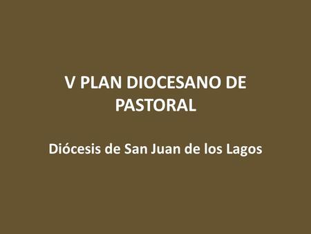 V PLAN DIOCESANO DE PASTORAL Diócesis de San Juan de los Lagos