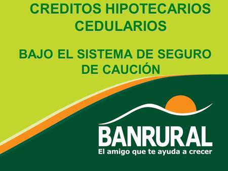 CREDITOS HIPOTECARIOS CEDULARIOS BAJO EL SISTEMA DE SEGURO DE CAUCIÓN