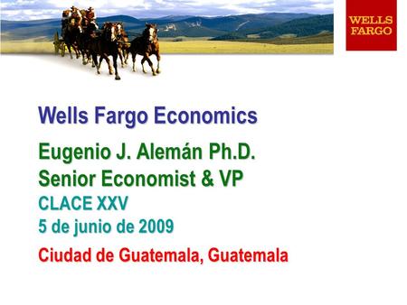 Wells Fargo Economics Eugenio J. Alemán Ph.D. Senior Economist & VP CLACE XXV 5 de junio de 2009 Ciudad de Guatemala, Guatemala.