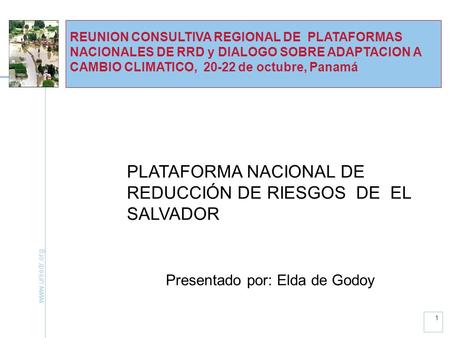 Www.unisdr.org 1 REUNION CONSULTIVA REGIONAL DE PLATAFORMAS NACIONALES DE RRD y DIALOGO SOBRE ADAPTACION A CAMBIO CLIMATICO, 20-22 de octubre, Panamá PLATAFORMA.
