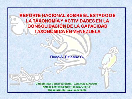 REPORTE NACIONAL SOBRE EL ESTADO DE LA TAXONOMÍA Y ACTIVIDADES EN LA CONSOLIDACIÓN DE LA CAPACIDAD TAXONÓMICA EN VENEZUELA Rosa A. Briceño G. Universidad.