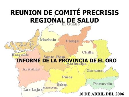REUNION DE COMITÉ PRECRISIS REGIONAL DE SALUD 10 DE ABRIL DEL 2006 INFORME DE LA PROVINCIA DE EL ORO.