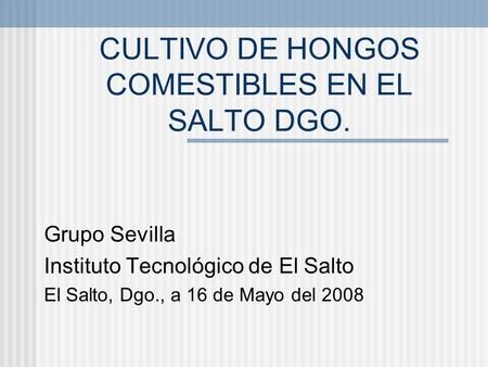 CULTIVO DE HONGOS COMESTIBLES EN EL SALTO DGO.