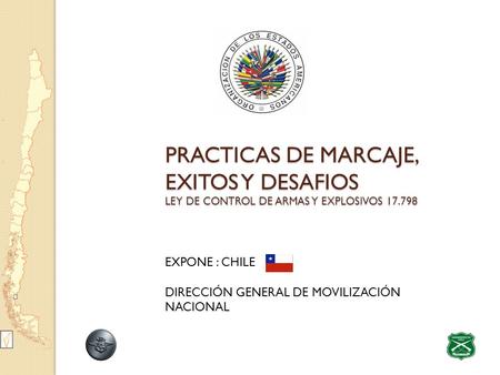 PRACTICAS DE MARCAJE, EXITOS Y DESAFIOS LEY DE CONTROL DE ARMAS Y EXPLOSIVOS 17.798 EXPONE : CHILE DIRECCIÓN GENERAL DE MOVILIZACIÓN.