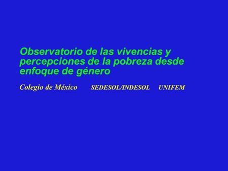 Observatorio de las vivencias y percepciones de la pobreza desde enfoque de género Colegio de México SEDESOL/INDESOL UNIFEM.