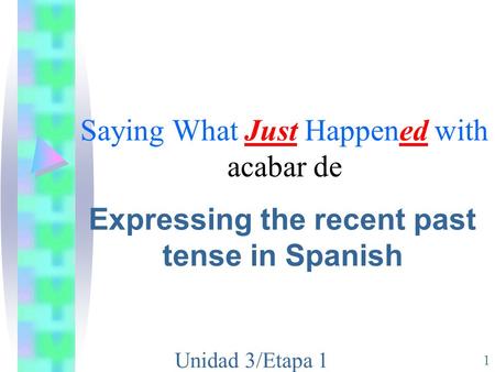 Unidad 3/Etapa 1 1 Saying What Just Happened with acabar de Expressing the recent past tense in Spanish.