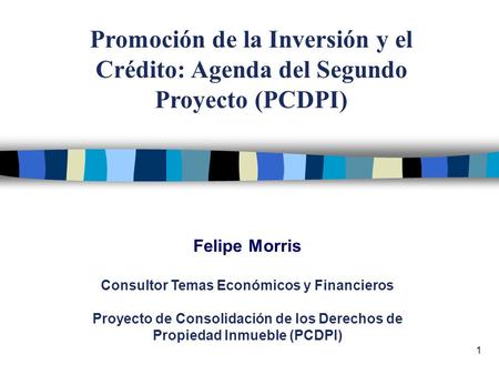 1 Felipe Morris Consultor Temas Económicos y Financieros Proyecto de Consolidación de los Derechos de Propiedad Inmueble (PCDPI) Promoción de la Inversión.