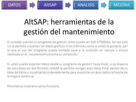 AltSAP: herramientas de la gestión del mantenimiento